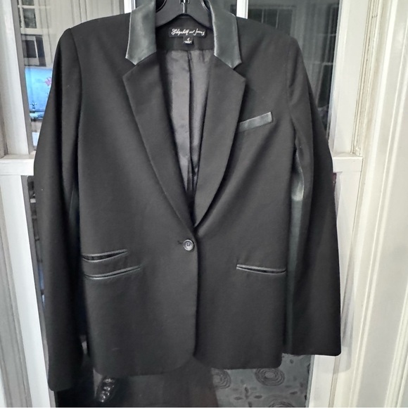 Elizabeth and James REVOLVE Women’s Black Blazer W/ Lamb Leather Trim Sz 4 - Picture 14 of 14